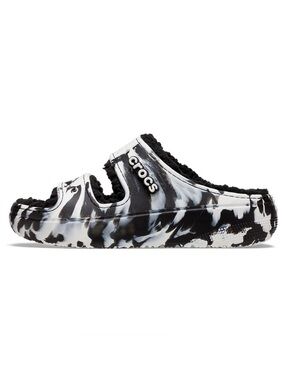 Unisex Black & White Swirl Slide Croc Sandals